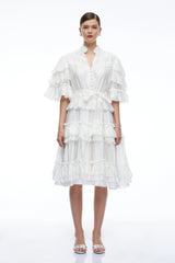 Ilaria White Tiered Short Sleeves Mini Dress