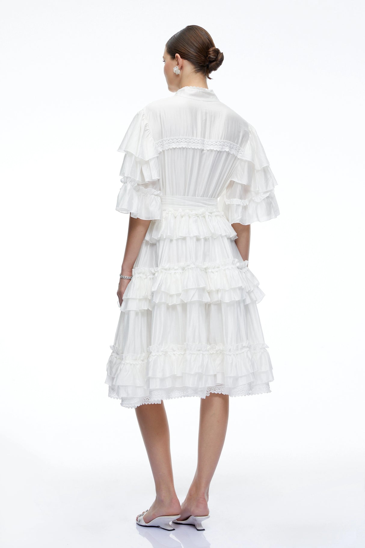 Ilaria White Tiered Short Sleeves Mini Dress