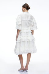 Ilaria White Tiered Short Sleeves Mini Dress
