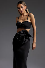 Iliana Black Floral Hollow Out Evening Dress