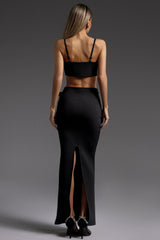 Iliana Black Floral Hollow-Out Evening Dress