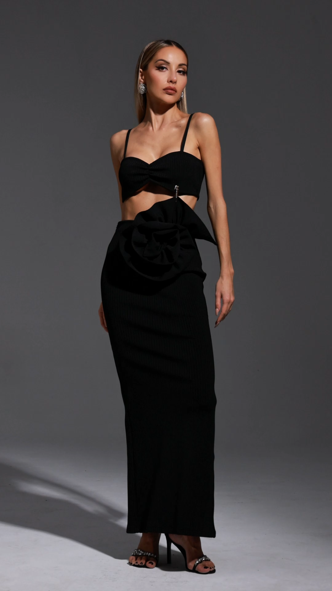 Iliana Black Hollow-Out Floral Accent Dress