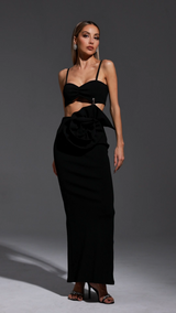 Iliana Black Hollow-Out Floral Accent Dress