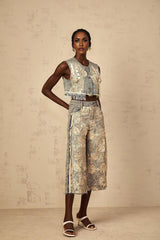 Iliana Denim Jeans Blue & White Lace Panel Wide Leg