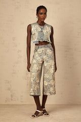 Iliana Denim Jeans Blue & White Lace Panel Wide Leg