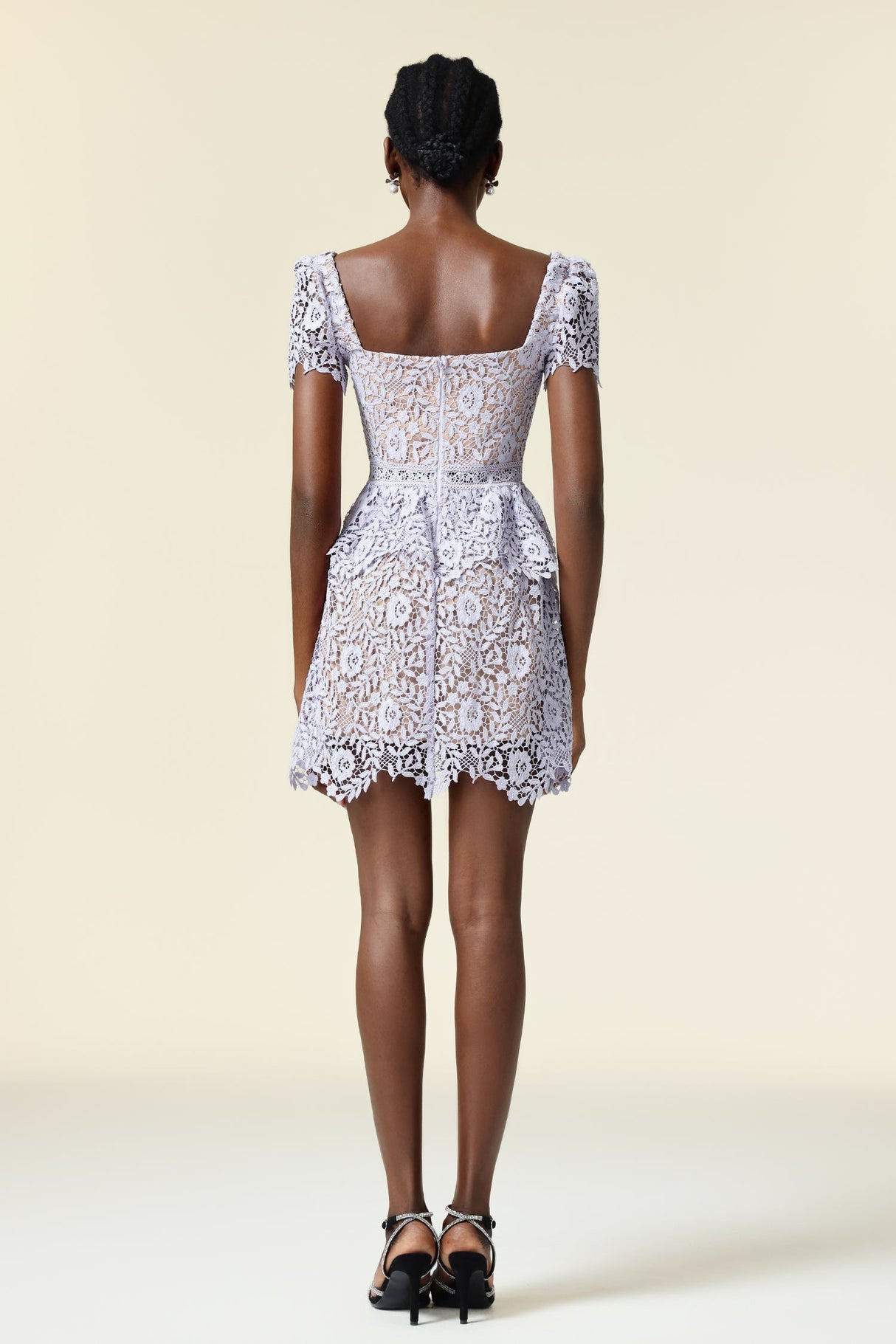 Iliana Lavender Lace Square Neckline Mini Dress