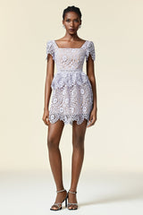 Iliana Lavender Lace Square Neckline Mini Dress