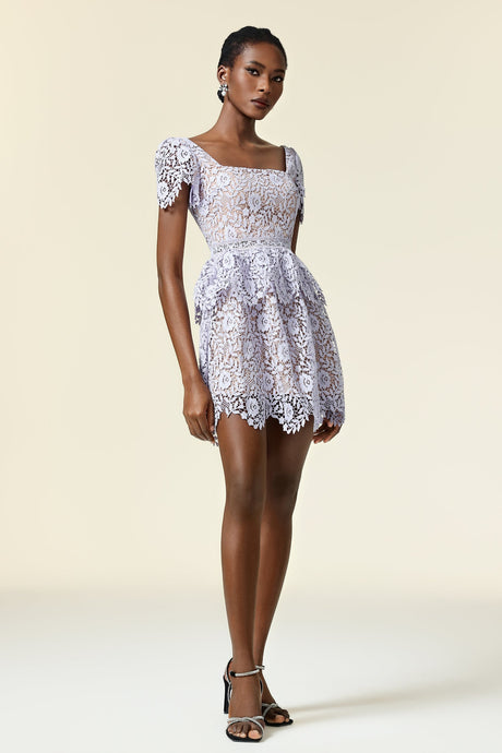 Iliana Lavender Lace Square Neckline Mini Dress
