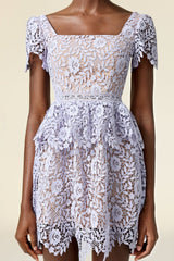 Iliana Lavender Lace Square Neckline Mini Dress