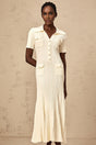 Iliana Midi Dress - Ribbed Knit - Stretch Design - V - Neck - Flared Hem - Patch Pockets