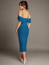 Iliana Midi Dress - Spaghetti Strap - Cold Shoulder - Bodycon - Elegant