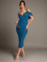 Iliana Midi Dress - Spaghetti Strap - Cold Shoulder - Bodycon - Elegant