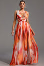 Iliana Orange Maxi Dress V-Neckline Cut-Out Accents Lightweight Fabric