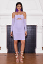 Iliana Purple Mesh Halter Neck Ruched Cut-Out Midi Dress