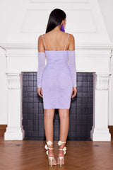 Iliana Purple Mesh Halter Ruched Cut-Out Midi Dress