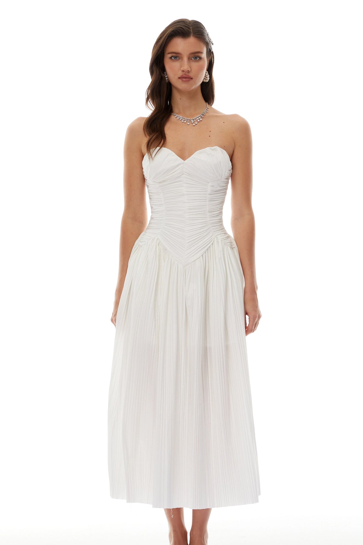 Ilinca White OffShoulder Ruched Maxi Dress
