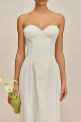 Ilinca White OffShoulder Ruched Maxi Dress