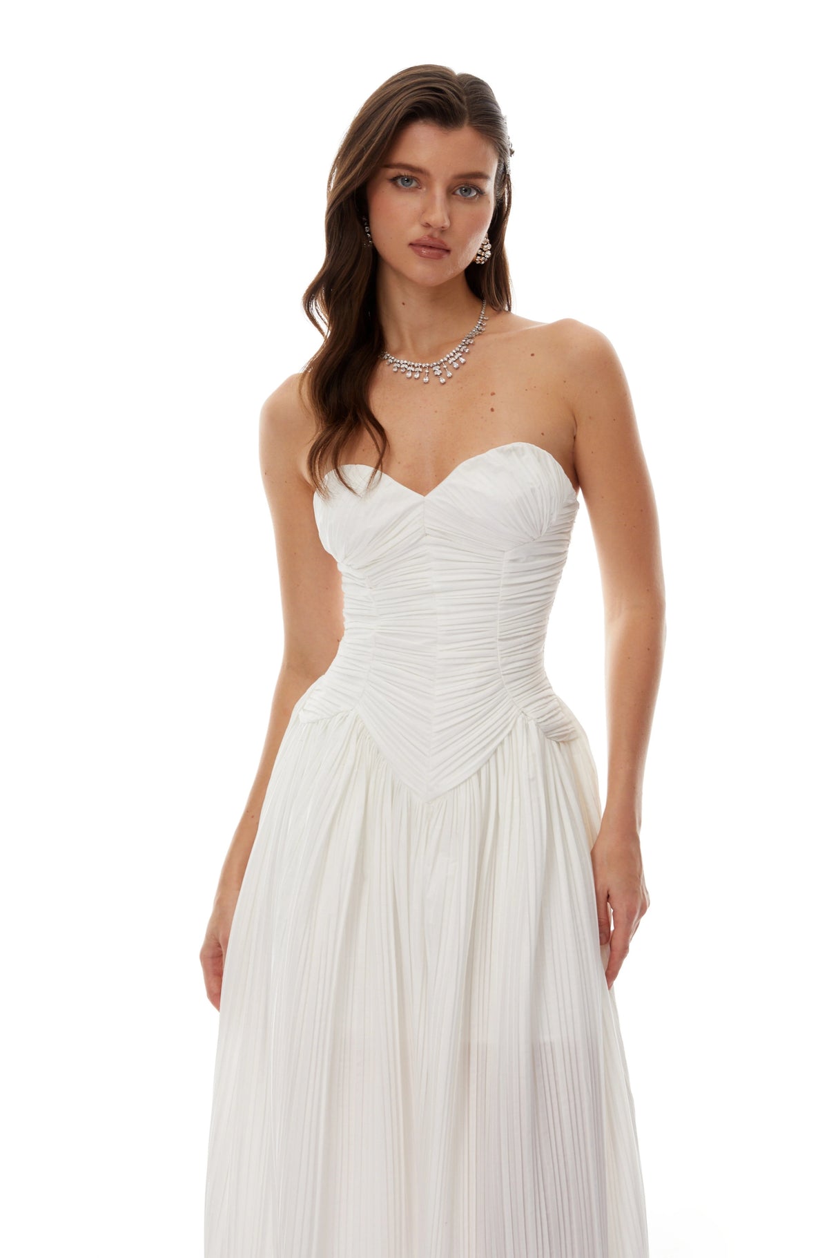 Ilinca White OffShoulder Ruched Maxi Dress