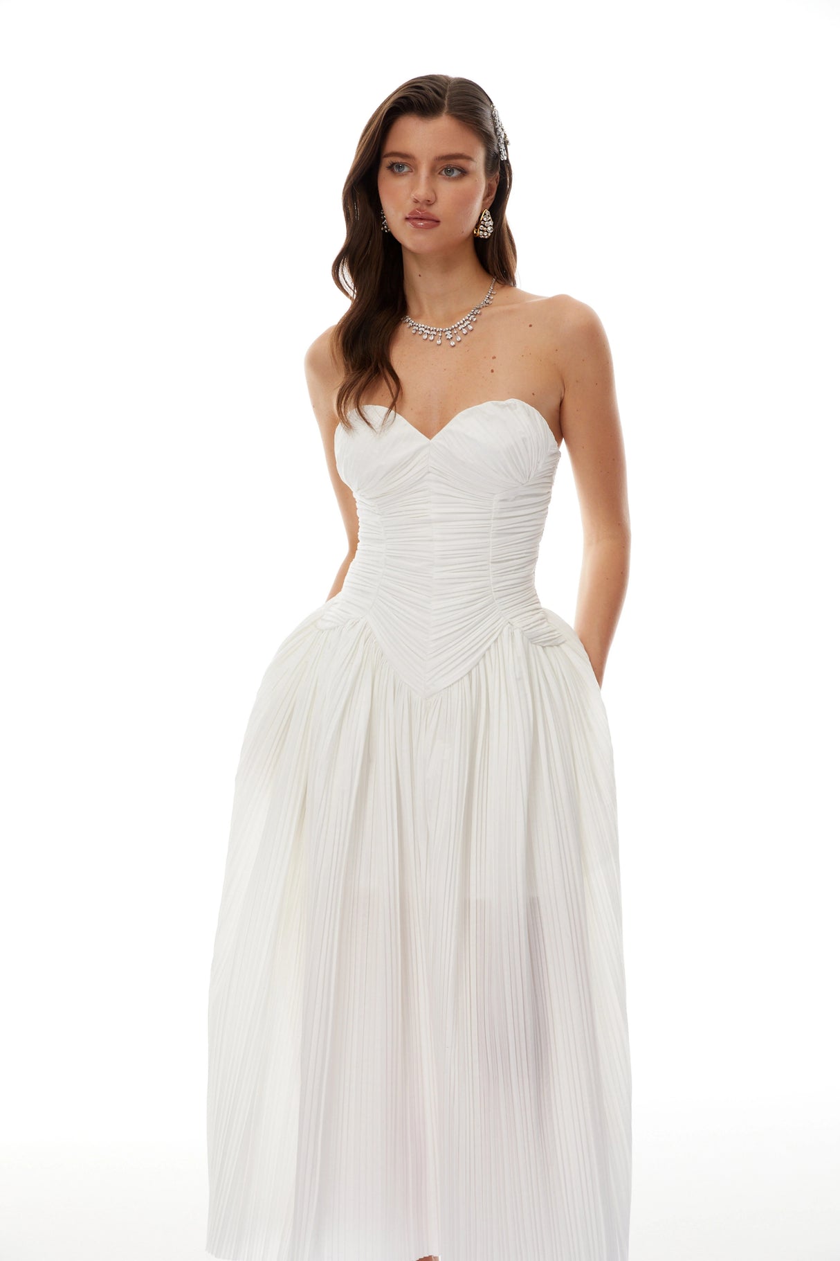 Ilinca White OffShoulder Ruched Maxi Dress