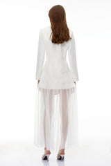Illyria White Blazer Maxi Dress with Ruffled Tulle