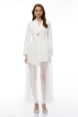 Illyria White Blazer Maxi Dress with Ruffled Tulle