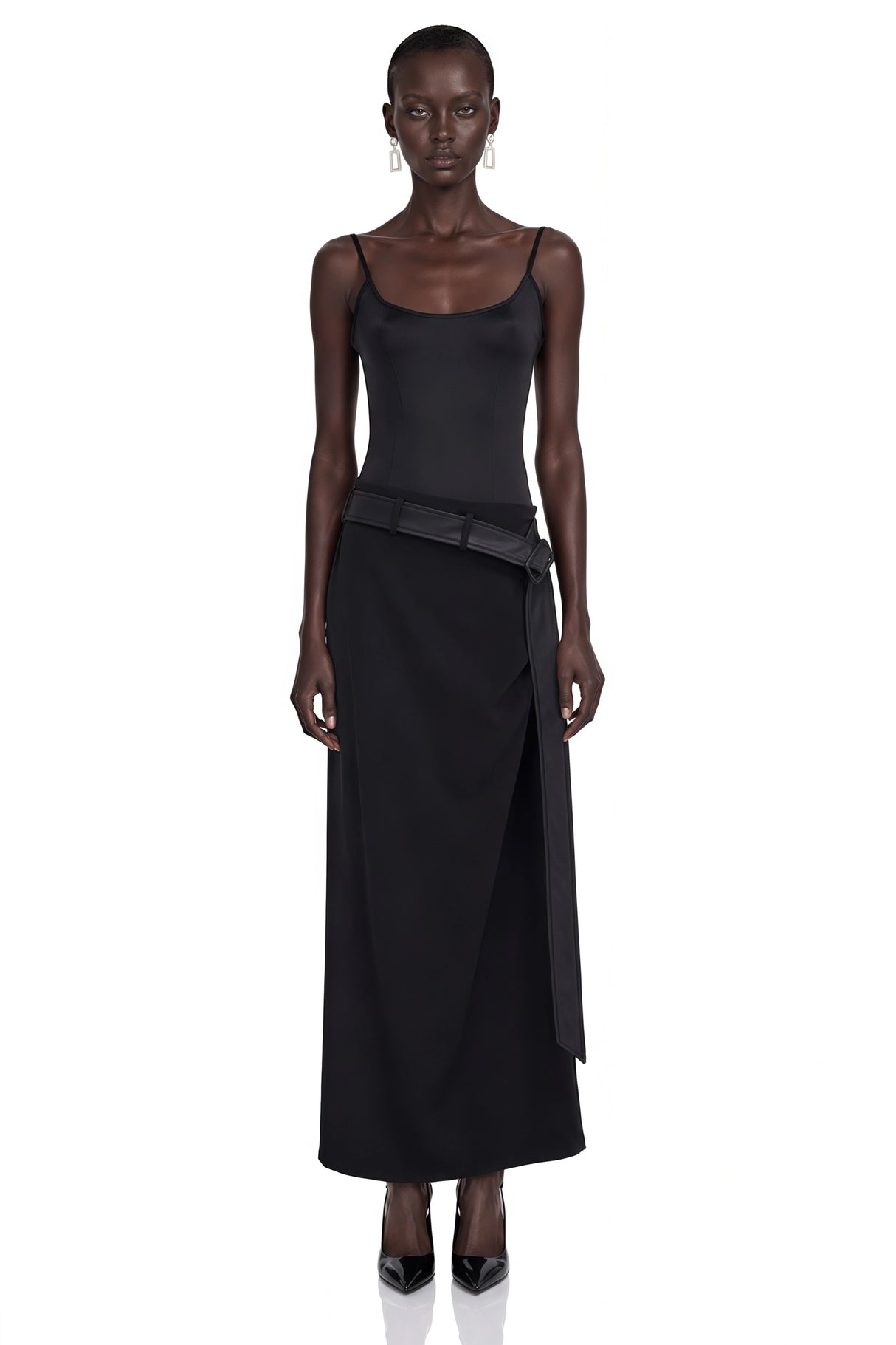 Ilona Black Satin Asymmetrical Maxi Dress