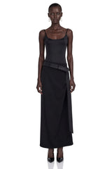 Ilona Black Satin Asymmetrical Maxi Dress