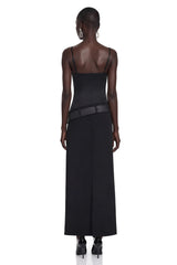 Ilona Black Satin Asymmetrical Maxi Dress