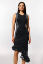 Black Lace Bandage Midi Dress with Round Collar and Ruffled Hem