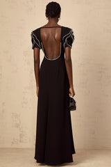 Imelda Maxi Dress Black Ruffled Crystal Embellished