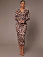 Imelda Midi Dress - V Neckline - Elegant Style - Leopard Print - Twist Details - Slim Fit