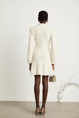 Imelda Mini Dress - Tweed Fabric - Metallic Threading - Sequin Embellishment - Spread Collar - Front Button Details