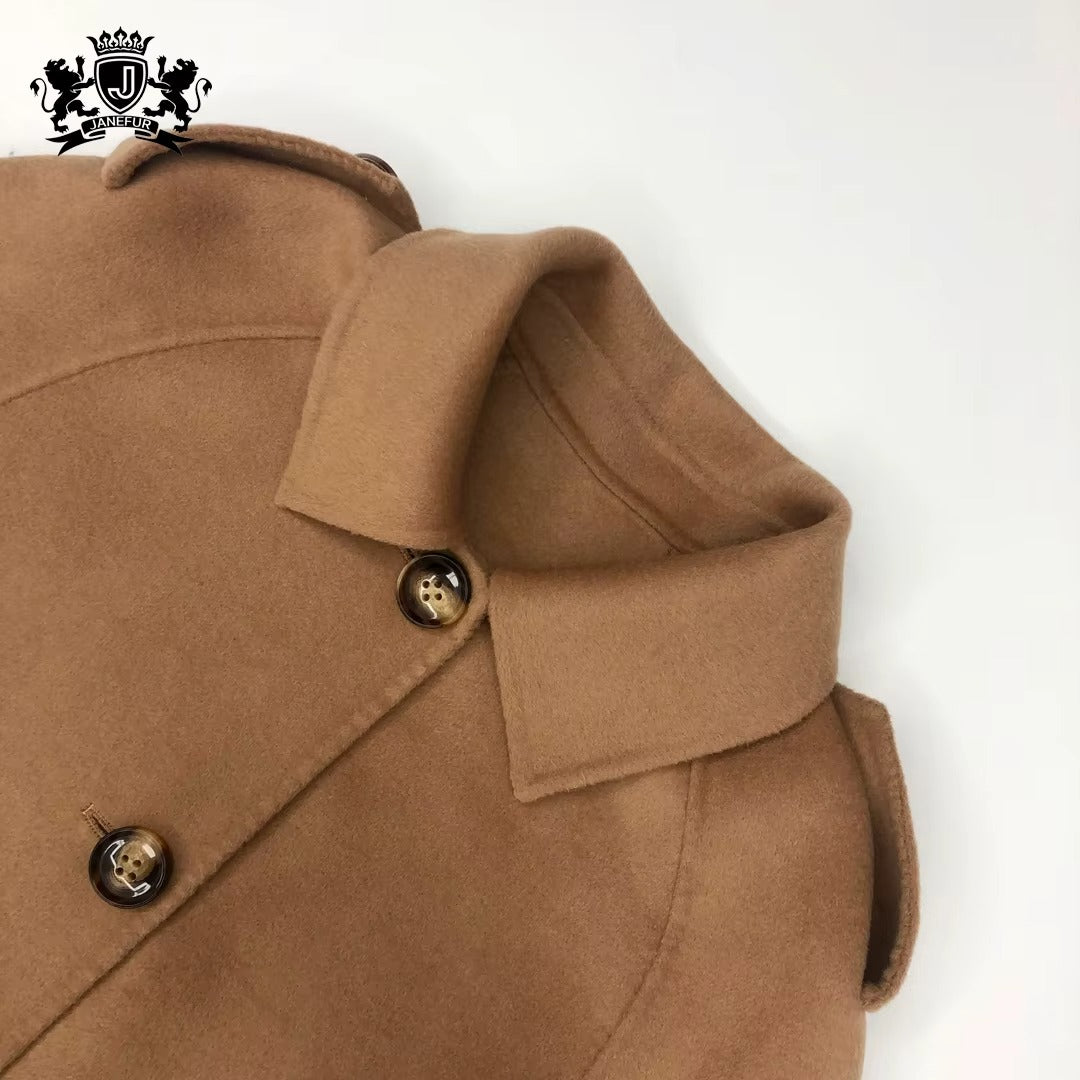 Vivienne Winter Cape in Cashmere Wool with Genuine Fox Fur Pockets