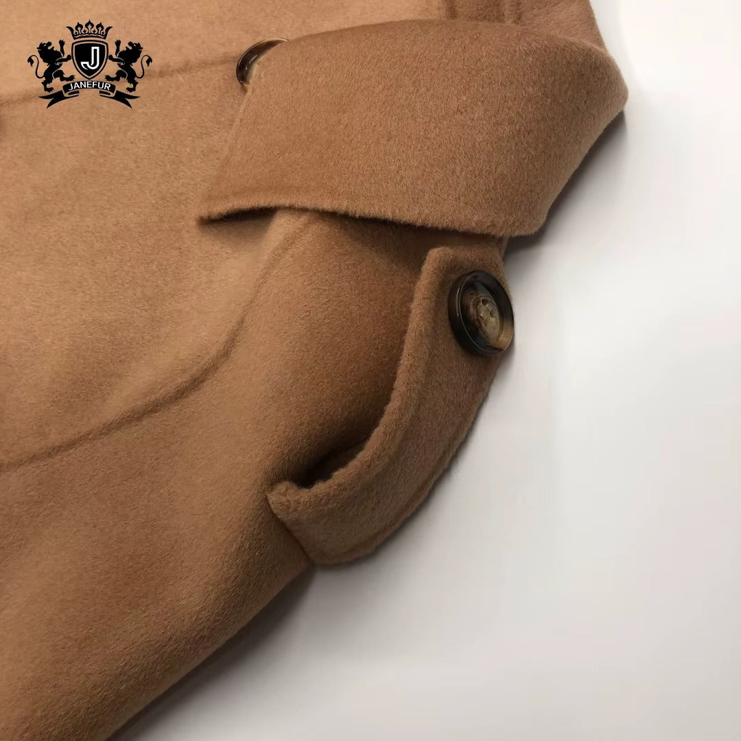 Vivienne Winter Cape in Cashmere Wool with Genuine Fox Fur Pockets