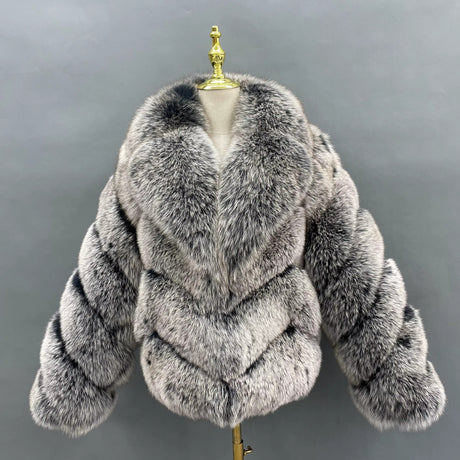 Genuine Silver Fox Fur Coat – European & American Style
