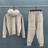 Ansley Cotton Knit Set with Real Fox Fur Hood
