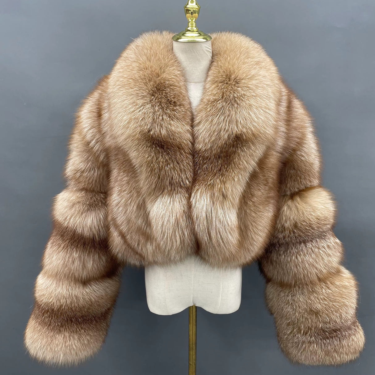 Luxury Short Fox Fur Jacket – Golden Brown