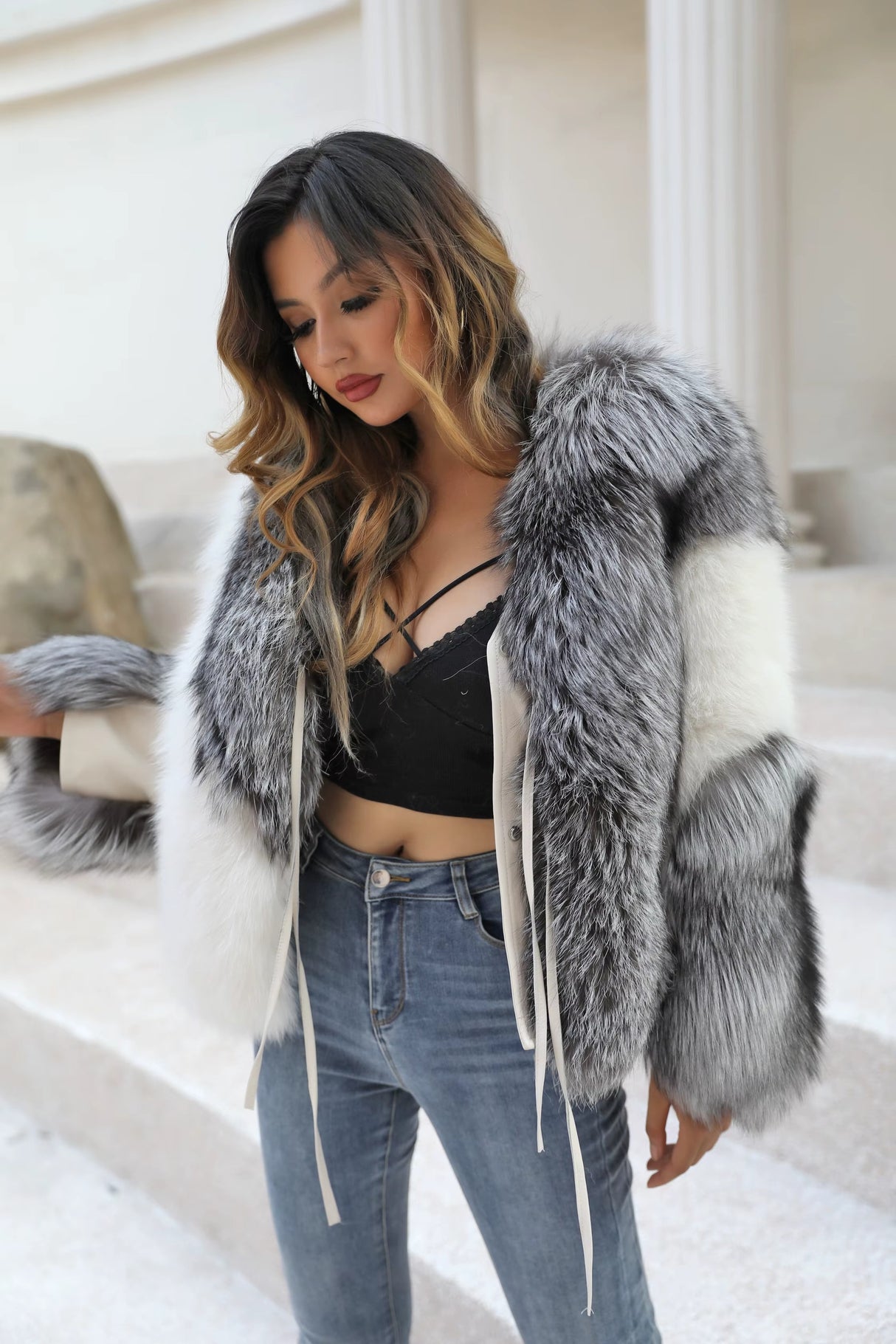 Ivanna White & Silver Fox Fur Jacket