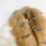 White Fox Fur Jacket with Golden-Brown Collar