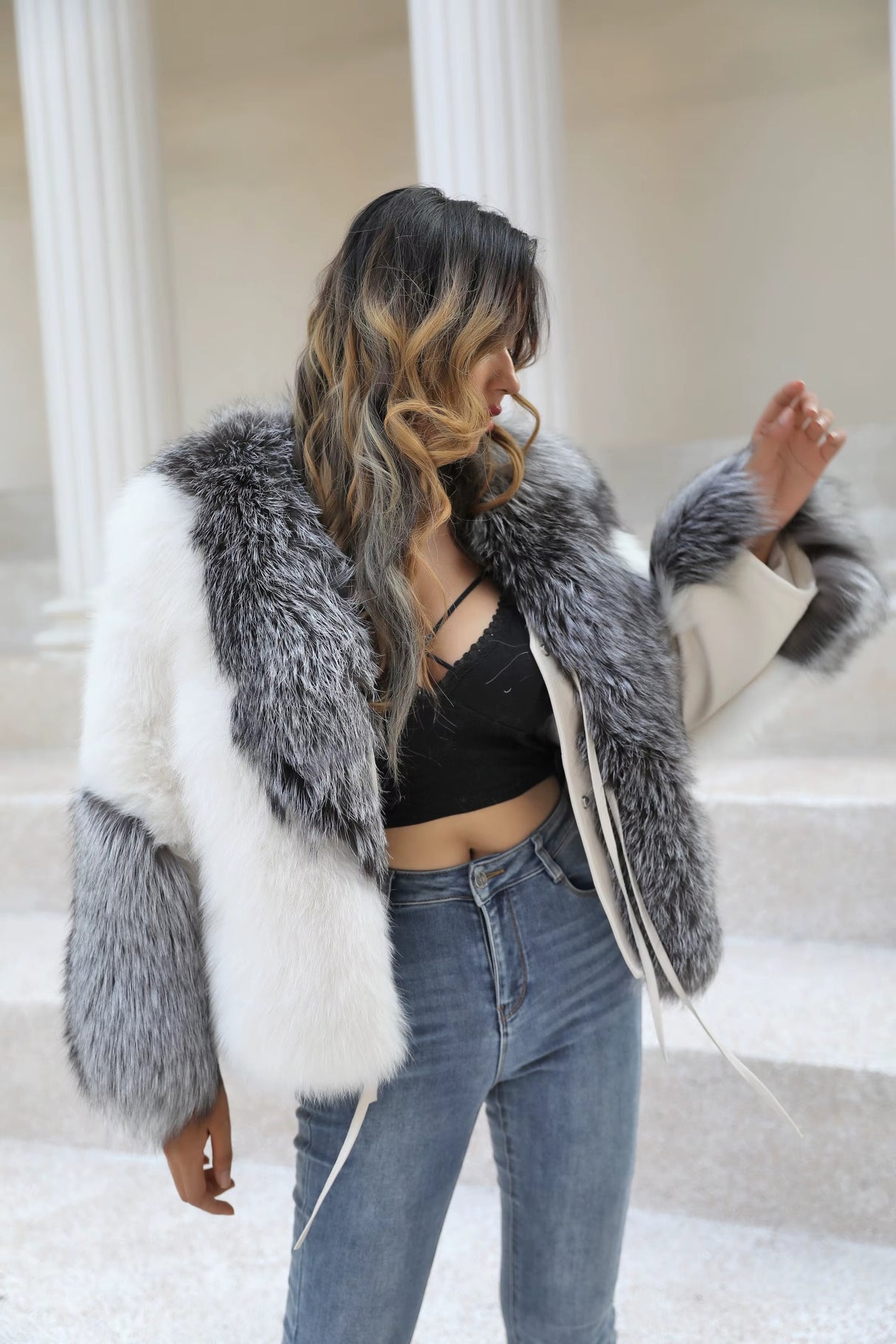 Ivanna White & Silver Fox Fur Jacket