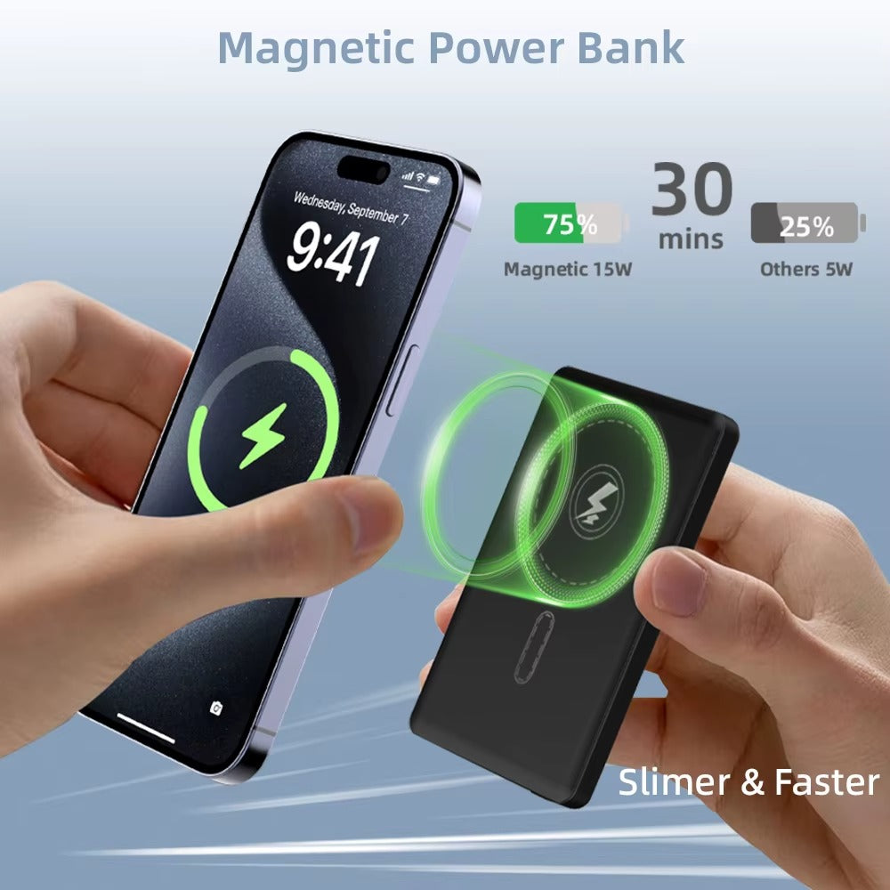 Custom Magnetic Wireless Power Bank 5000mAh – Ultra-Slim Portable Charger