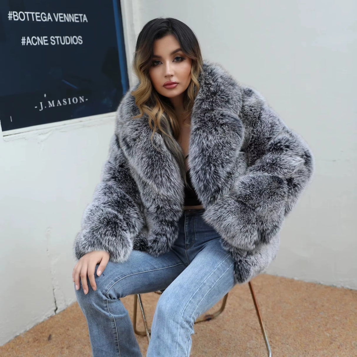 Genuine Silver Fox Fur Coat – European & American Style
