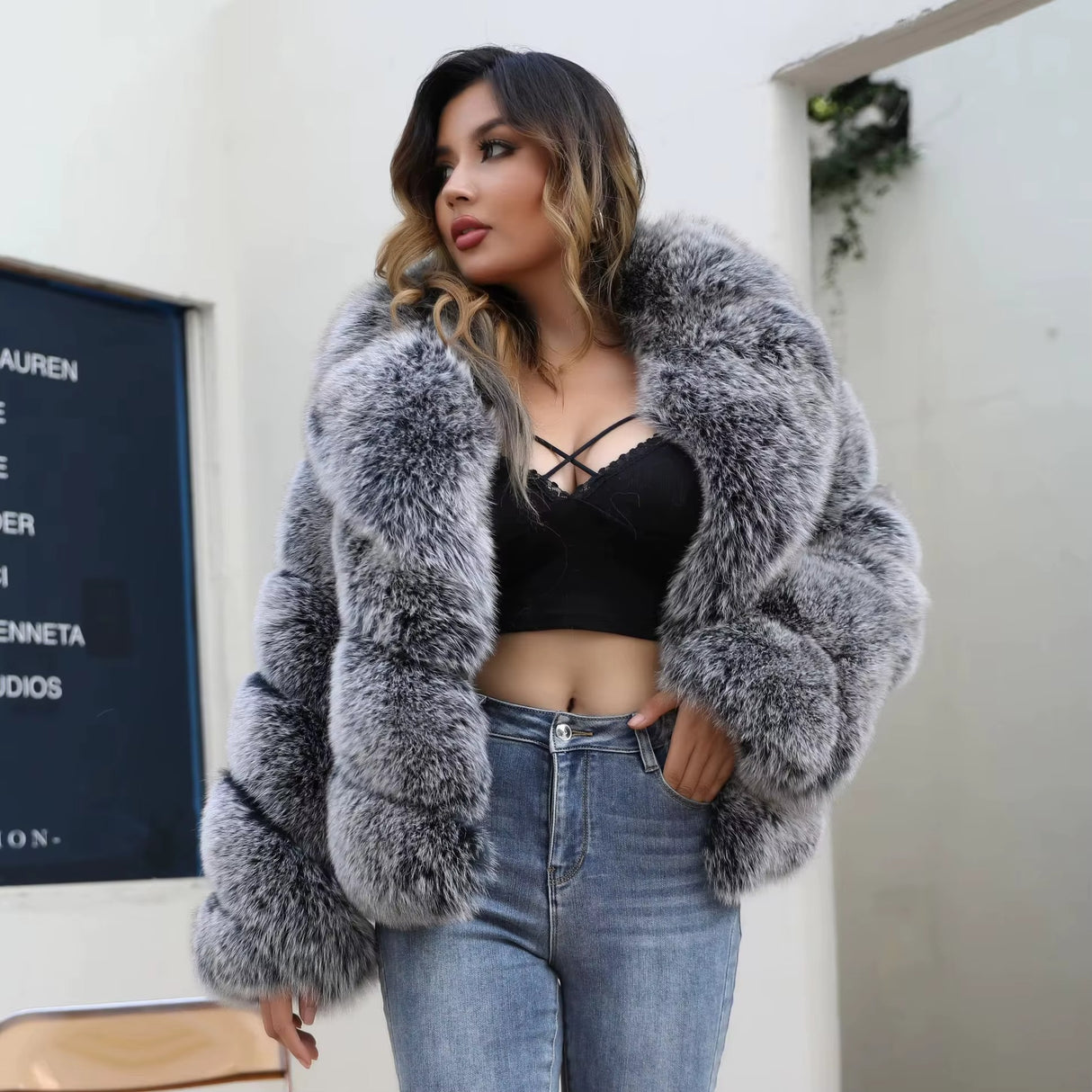 Genuine Silver Fox Fur Coat – European & American Style