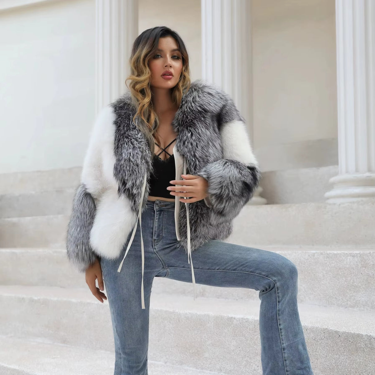 Ivanna White & Silver Fox Fur Jacket