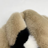 Beige Fox Fur Jacket with Black & White Striped Accent