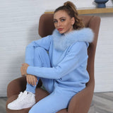 Ansley Cotton Knit Set with Real Fox Fur Hood