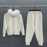 Ansley Cotton Knit Set with Real Fox Fur Hood