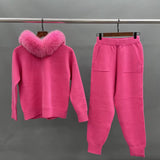 Ansley Cotton Knit Set with Real Fox Fur Hood
