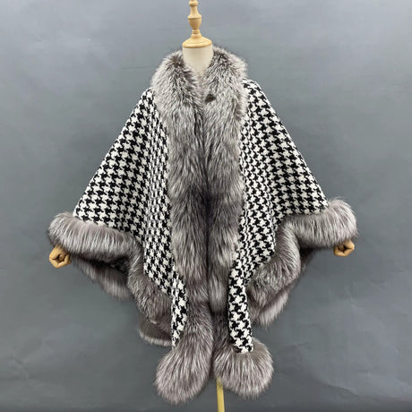 Cashmere & Fur Winter Coat with Embossed Letter Print