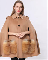 Vivienne Winter Cape in Cashmere Wool with Genuine Fox Fur Pockets